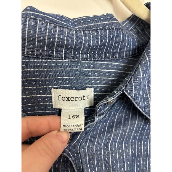 Foxcroft Blue Button Up Size 16W Tencel Lyocell Chambray Western Casual Boho - Picture 4 of 8